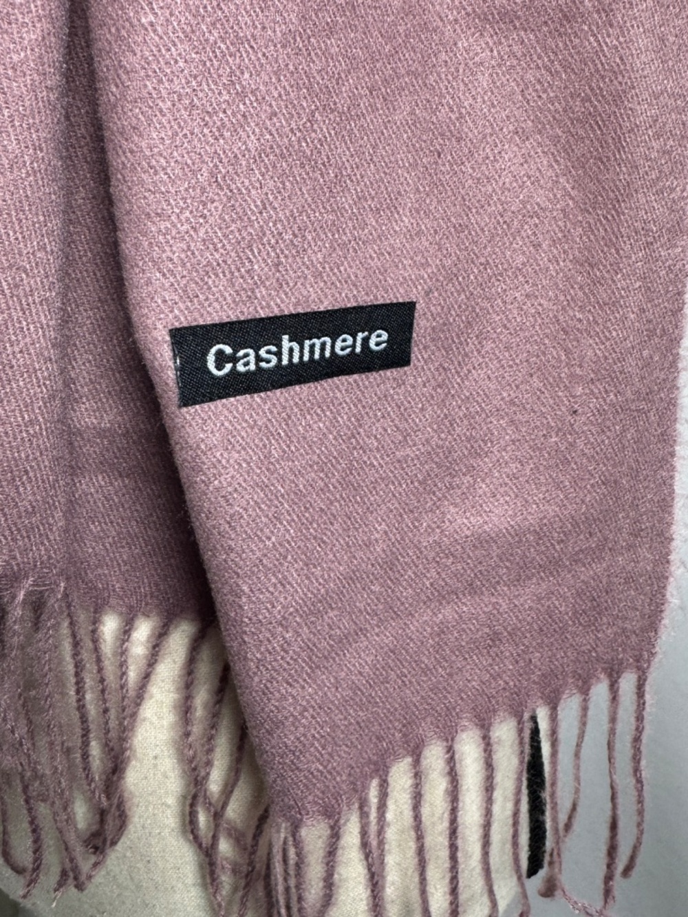 Cashmere Shawl Wrap Scarf Fringe Light Plum